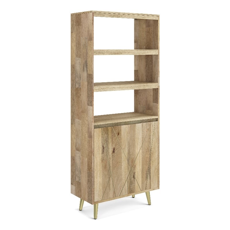 Pemberly Row Solid Mango Wood Bookshelf with Doors in Natural