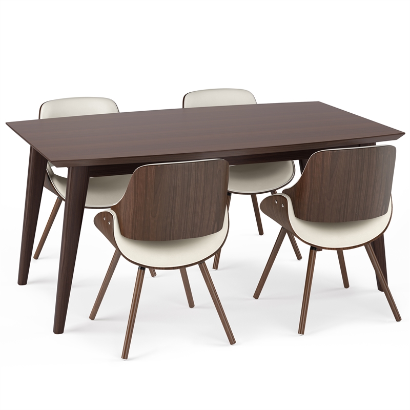 Pemberly Row 5-Piece Dining Set in Natural Fabric and Walnut Veneer
