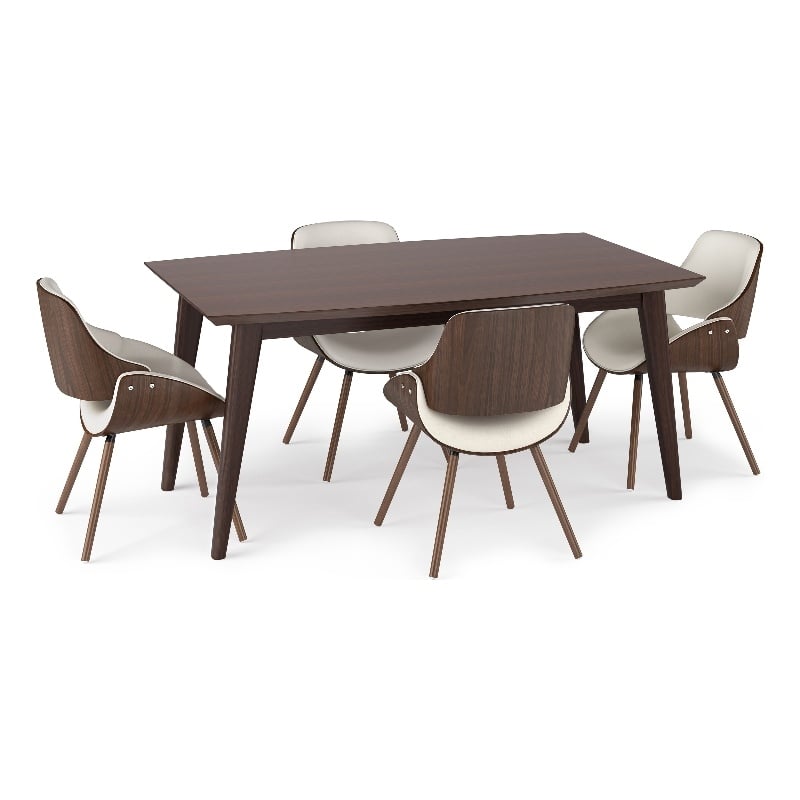 Pemberly Row 5-Piece Dining Set in Natural Fabric and Walnut Veneer