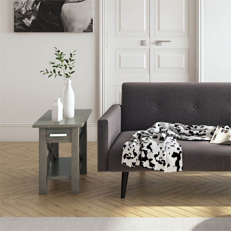 Pemberly Row Solid Wood Narrow End Table with Storage in Farmhouse Gray