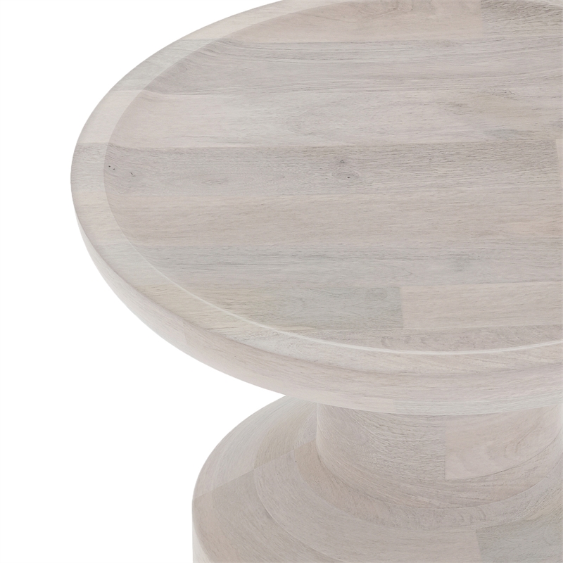 Pemberly Row 16 inch Wide Solid Mango Boho Accent Table in White Wash