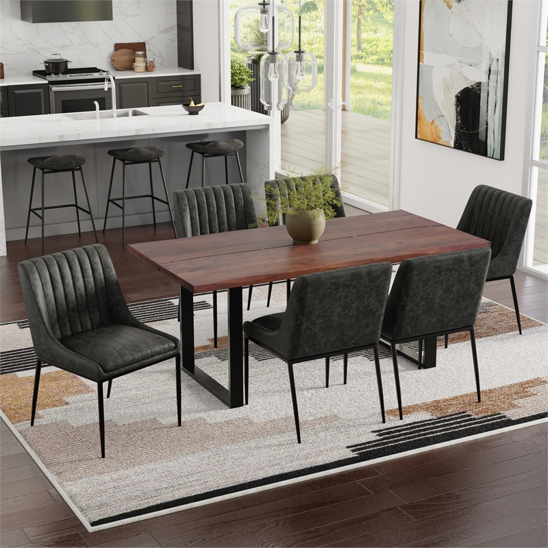 Pemberly Row 7-Piece Dining Set in Slate Grey Vegan Faux Leather