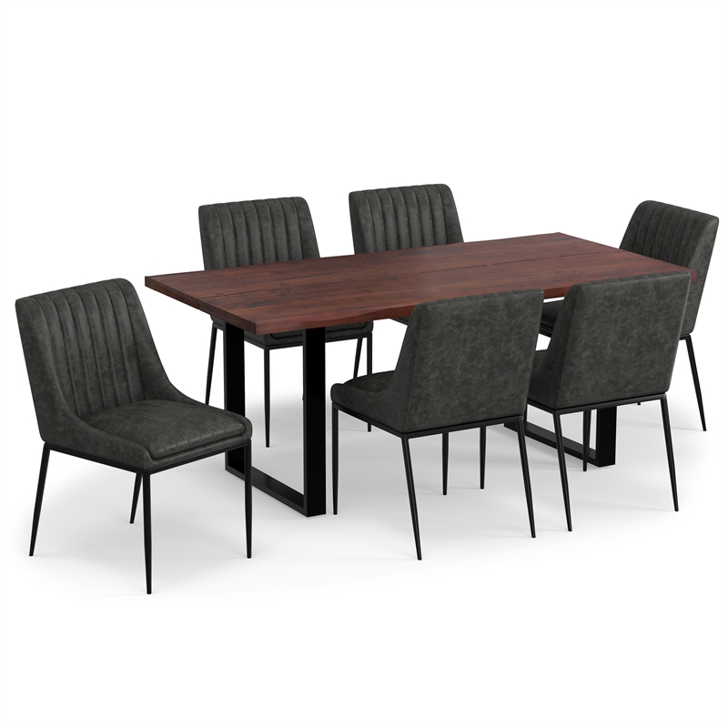 Pemberly Row 7-Piece Dining Set in Slate Grey Vegan Faux Leather