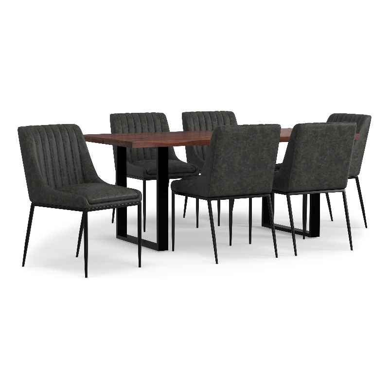 Pemberly Row 7-Piece Dining Set in Slate Grey Vegan Faux Leather