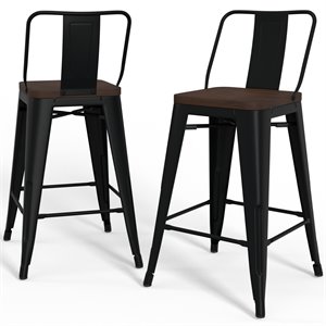 Pemberly Row 24&quot Industrial Metal and Wood Counter Stool Set of 2 in Black