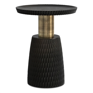 Pemberly Row Wood and Metal 16 inch Round Side Table in Black and Gold