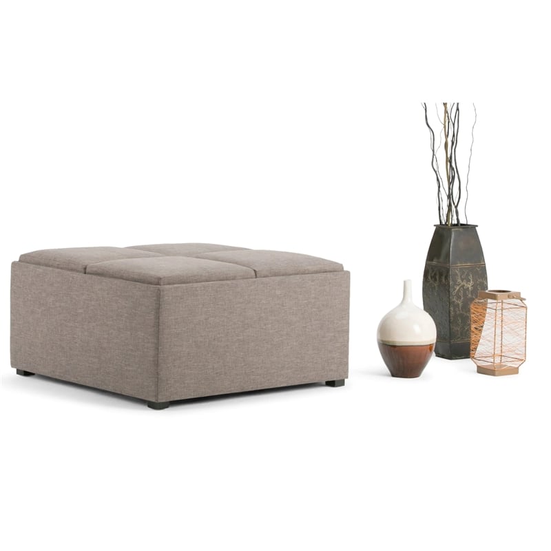 Pemberly Row Upholstered Storage Ottoman with 4 Trays in Fawn Brown