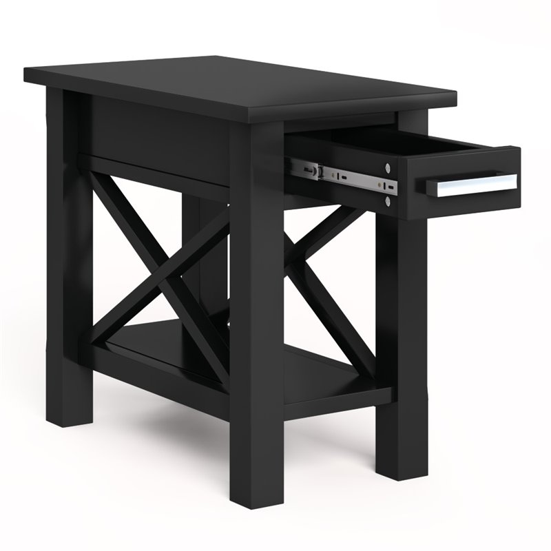 Pemberly Row Solid Wood 1 Drawer Narrow End Side Table in Black