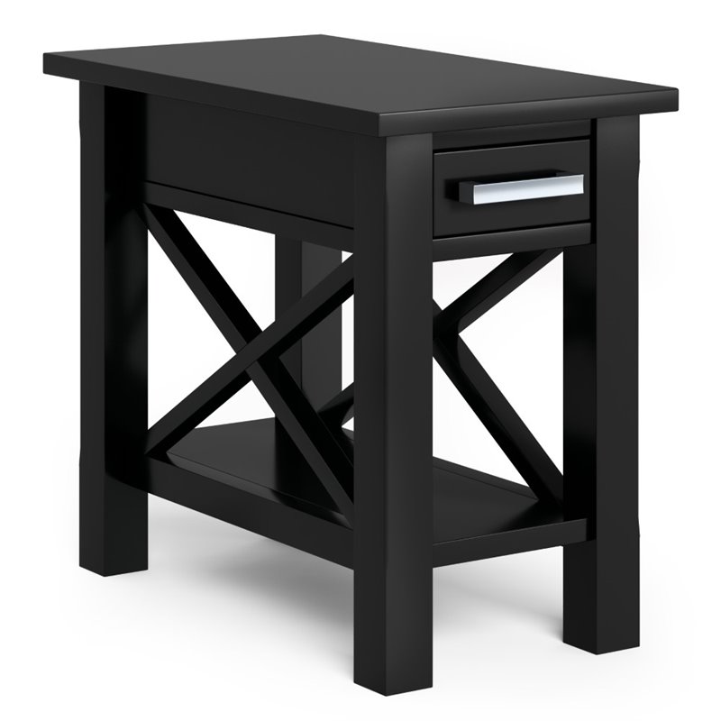 Pemberly Row Solid Wood 1 Drawer Narrow End Side Table in Black