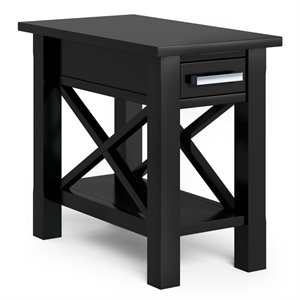 Pemberly Row Solid Wood 1 Drawer Narrow End Side Table in Black