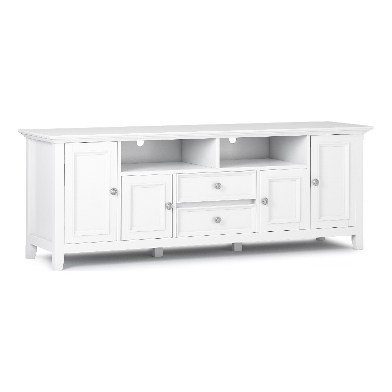 Pemberly Row 72 inch Solid Wood TV Stand in White for TVs up to 80