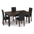 Pemberly Row 5-Piece Dining Set in Black Faux Leather and Java Brown