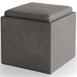 Pemberly Row Square Faux Leather Storage Ottoman with Tray in Slate Gray