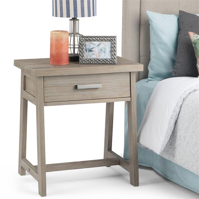 Pemberly Row Wood 24 inch Bedside Nightstand Table in Distressed Gray