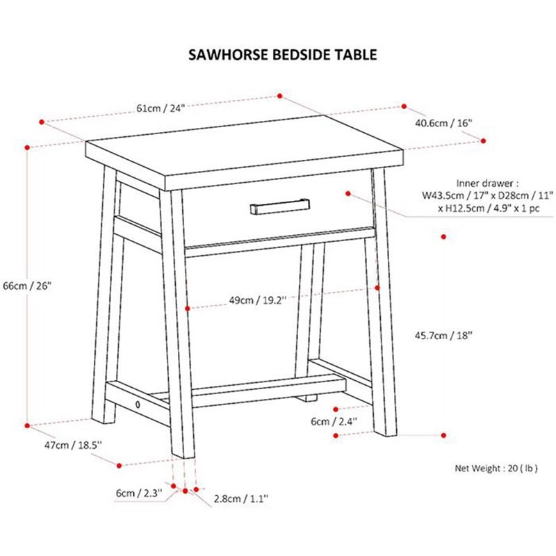 Pemberly Row Wood 24 inch Bedside Nightstand Table in Distressed Gray