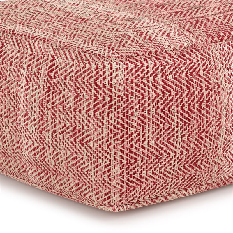 Pemberly Row Boho Square Pouf in Patterned Maroon Melange Cotton