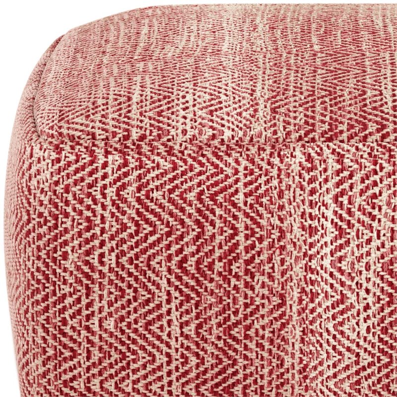 Pemberly Row Boho Square Pouf in Patterned Maroon Melange Cotton