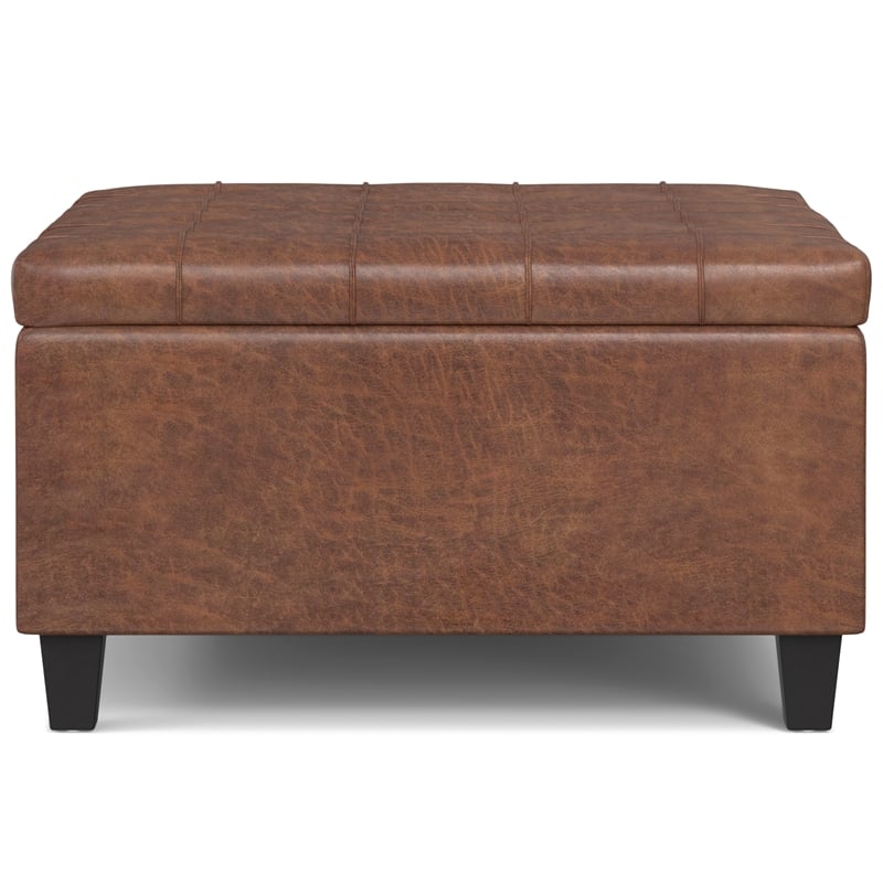 Pemberly Row Vegan Faux Leather Storage Ottoman in Saddle Brown