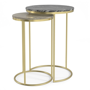 Pemberly Row 16&quot Wide Metal 2 Piece Nesting Table Set in Gold