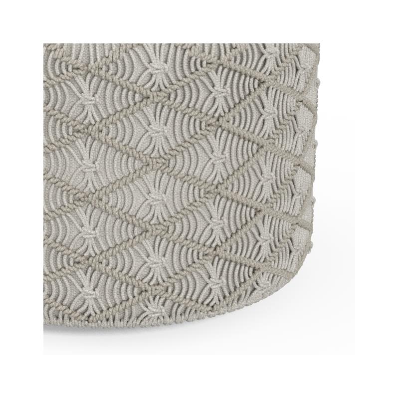 Pemberly Row Contemporary Round Macrame Pouf in Cloud Gray Cotton