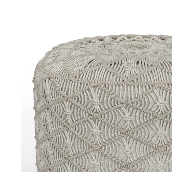 Pemberly Row Contemporary Round Macrame Pouf in Cloud Gray Cotton