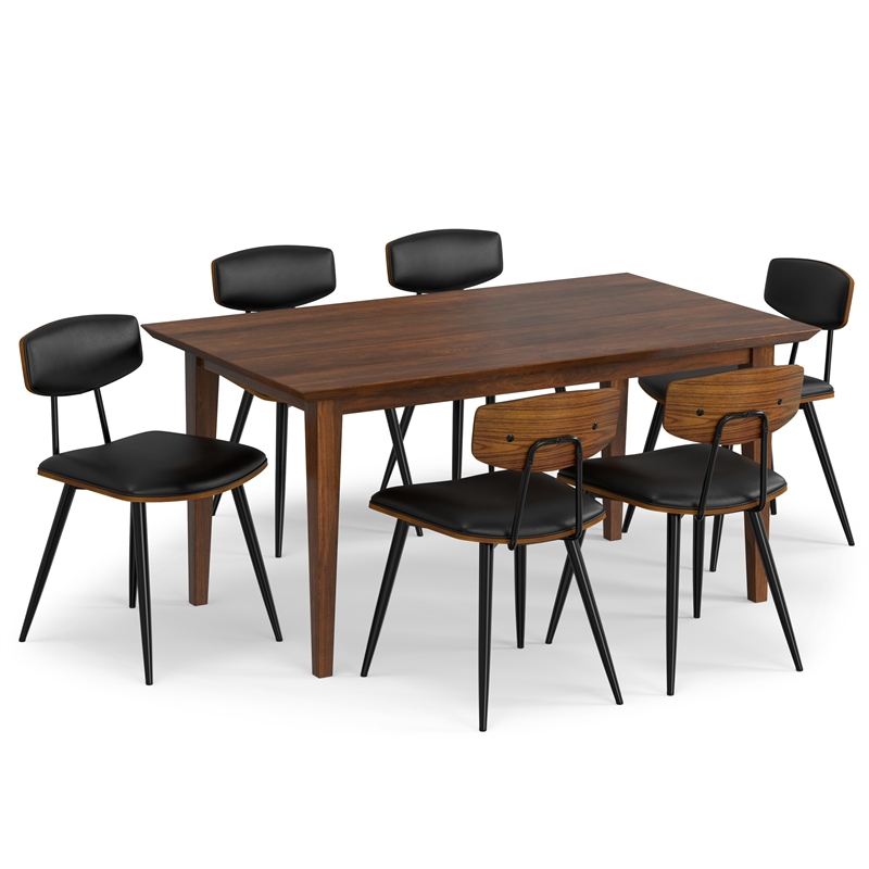 Pemberly Row 7-Piece Dining Set in Walnut Veneer with Black Chairs