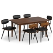 Pemberly Row 7-Piece Dining Set in Walnut Veneer with Black Chairs