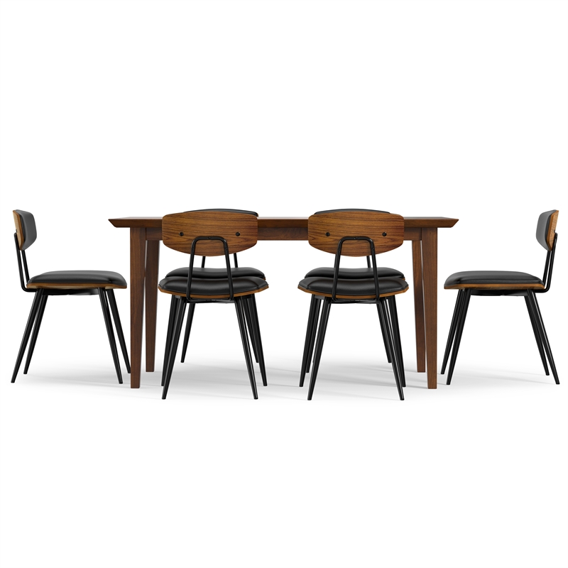 Pemberly Row 7-Piece Dining Set in Walnut Veneer with Black Chairs
