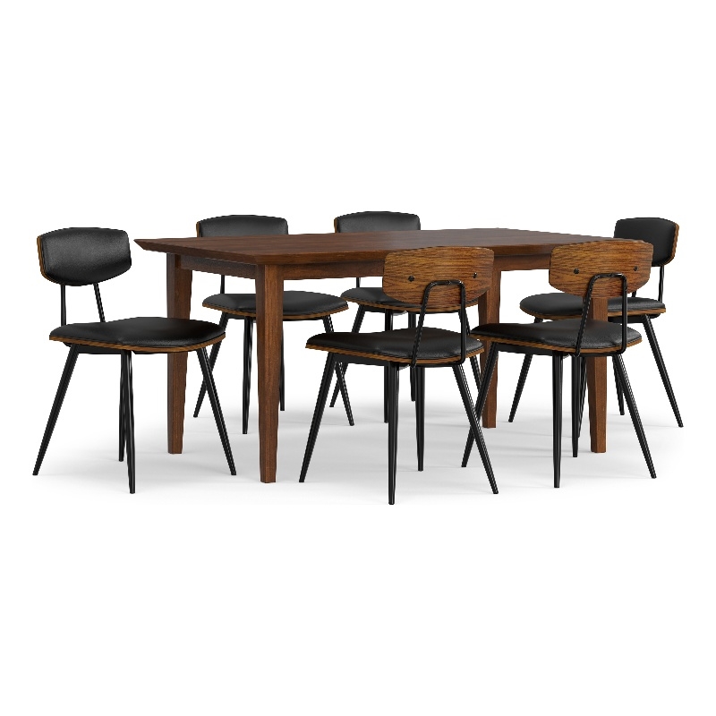 Pemberly Row 7-Piece Dining Set in Walnut Veneer with Black Chairs