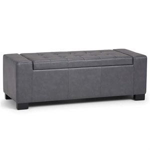Pemberly Row 51&quot Rectangle Storage Ottoman in Stone Gray Faux Leather