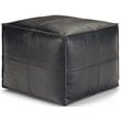 Pemberly Row Boho Square Pouf in Patterned Black Genuine Leather