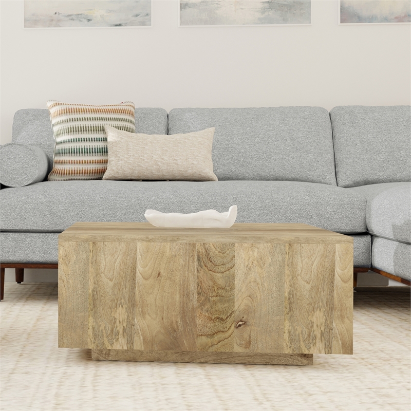 Pemberly Row Square Solid Wood Coffee Table in Natural Mango