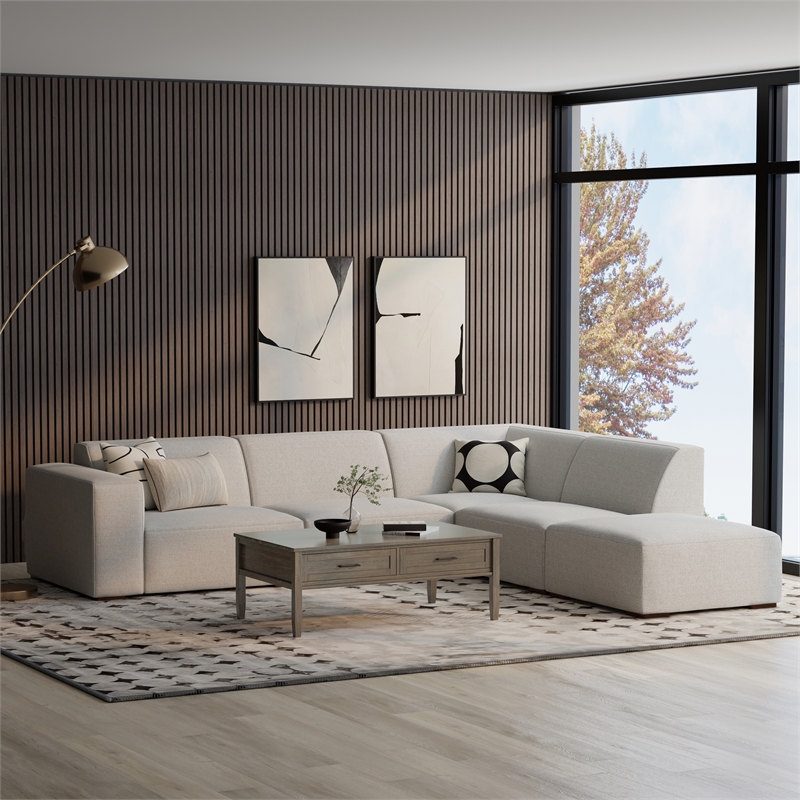 Pemberly Row Right Corner Sectional Modular Sofa with Ottoman in Pale Gray