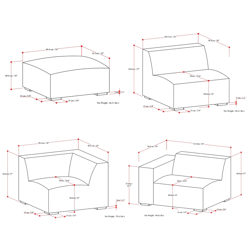 Pemberly Row Right Corner Sectional Modular Sofa with Ottoman in Pale Gray