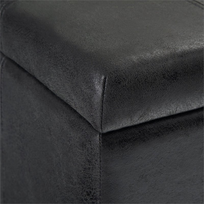 Pemberly Row Faux Leather Storage Ottoman Bench in Distressed Black