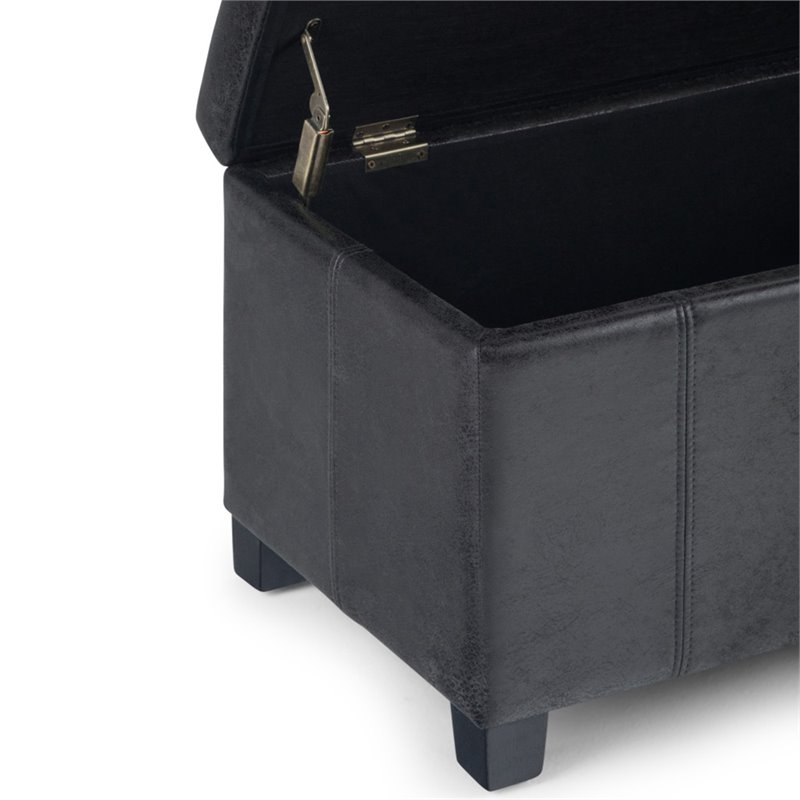 Pemberly Row Faux Leather Storage Ottoman Bench in Distressed Black