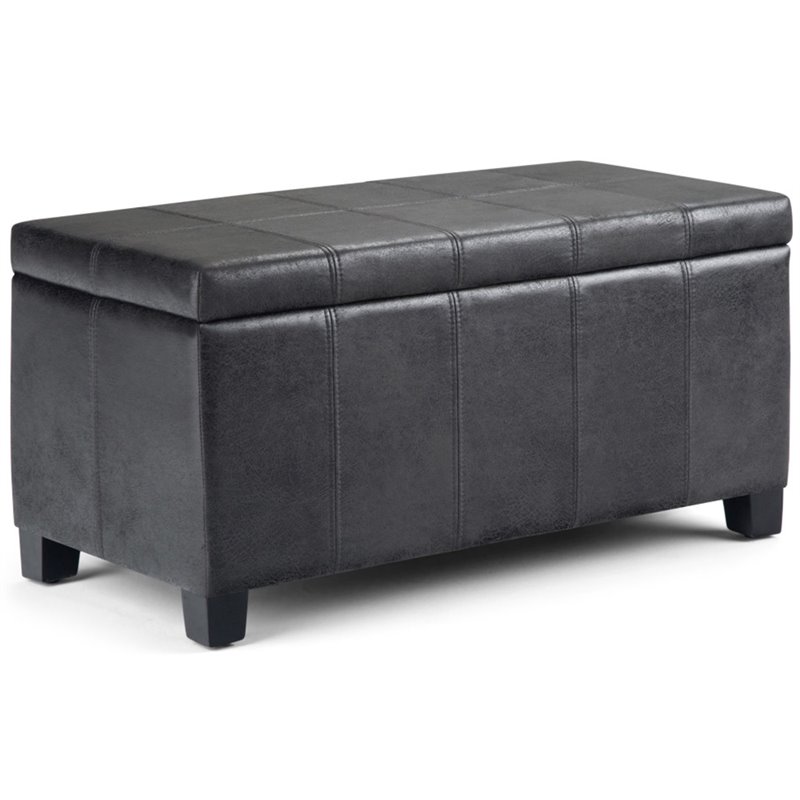 Pemberly Row Faux Leather Storage Ottoman Bench in Distressed Black