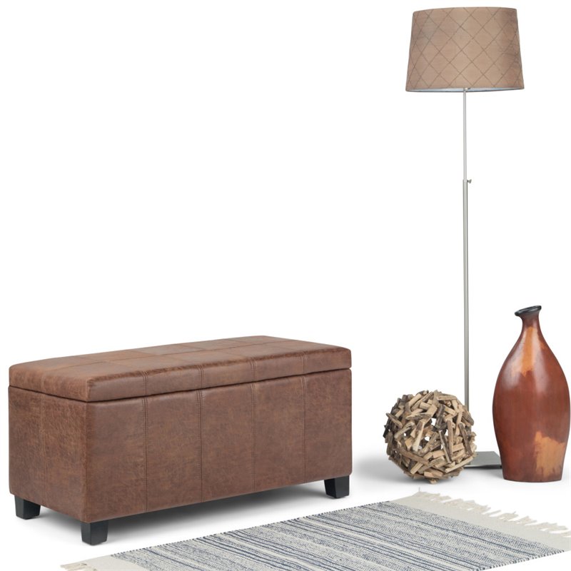 Pemberly Row Faux Leather Storage Ottoman Bench in Umber Brown