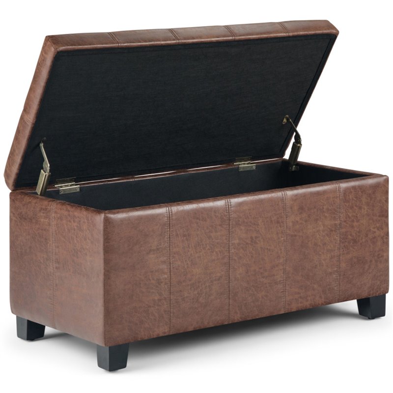 Pemberly Row Faux Leather Storage Ottoman Bench in Umber Brown