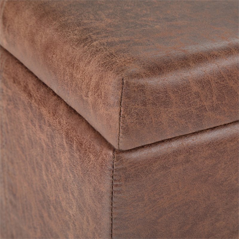 Pemberly Row Faux Leather Storage Ottoman Bench in Umber Brown