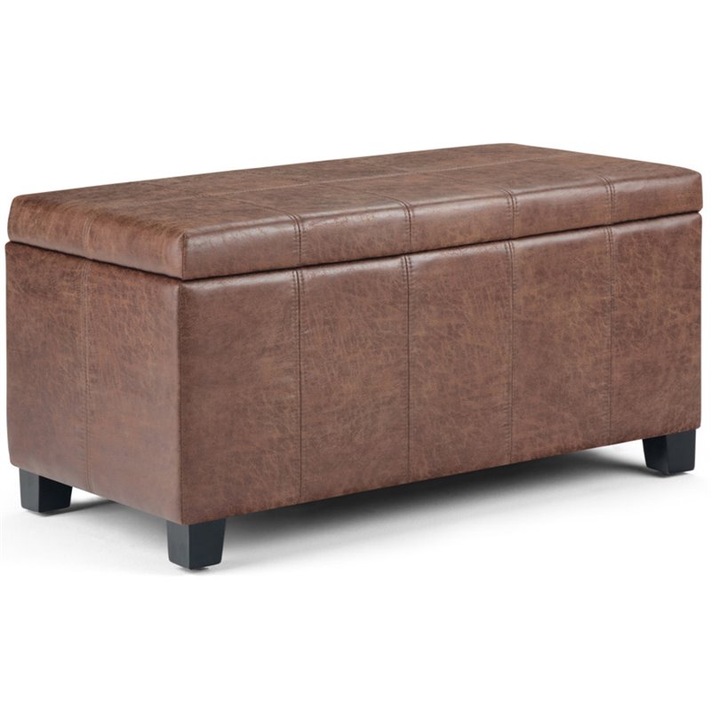 Pemberly Row Faux Leather Storage Ottoman Bench in Umber Brown
