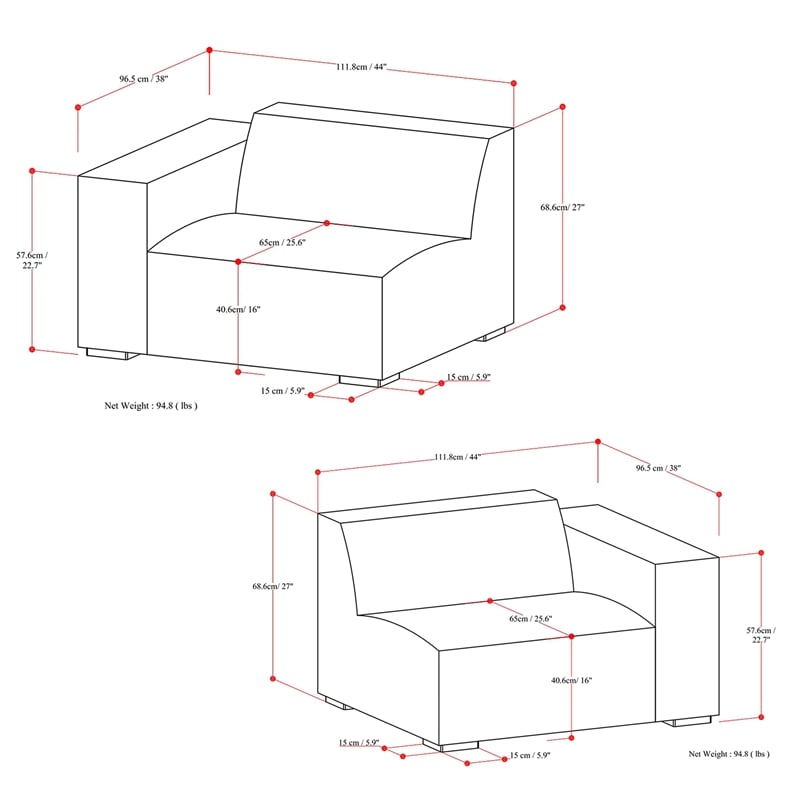 Pemberly Row 2 Seater Modular Sofa in Pale Gray Performance Fabric