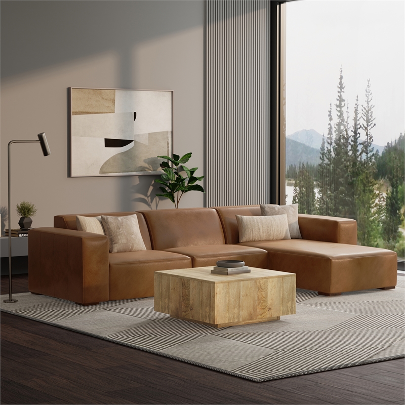 Pemberly Row Right-Facing Modular Sectional Sofa in Caramel Leather
