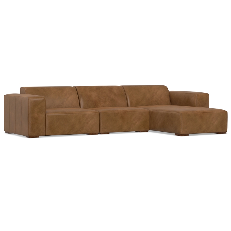 Pemberly Row Right-Facing Modular Sectional Sofa in Caramel Leather