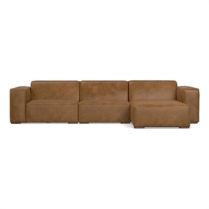 Pemberly Row Right-Facing Modular Sectional Sofa in Caramel Leather