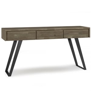 Pemberly Row Solid Wood 60&quot Modern Console Sofa Table in Distressed Gray