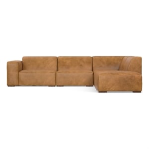 Pemberly Row Right Corner Sectional Sofa with Ottoman in Sienna Leather