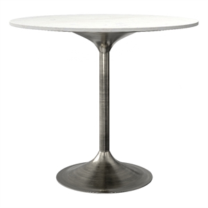 Pemberly Row 36&quot Round Genuine Marble Dining Table in White Marble