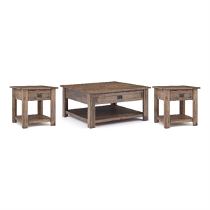 Pemberly Row Acacia 38&quot Coffee Table with 2 End Tables in Aged Brown