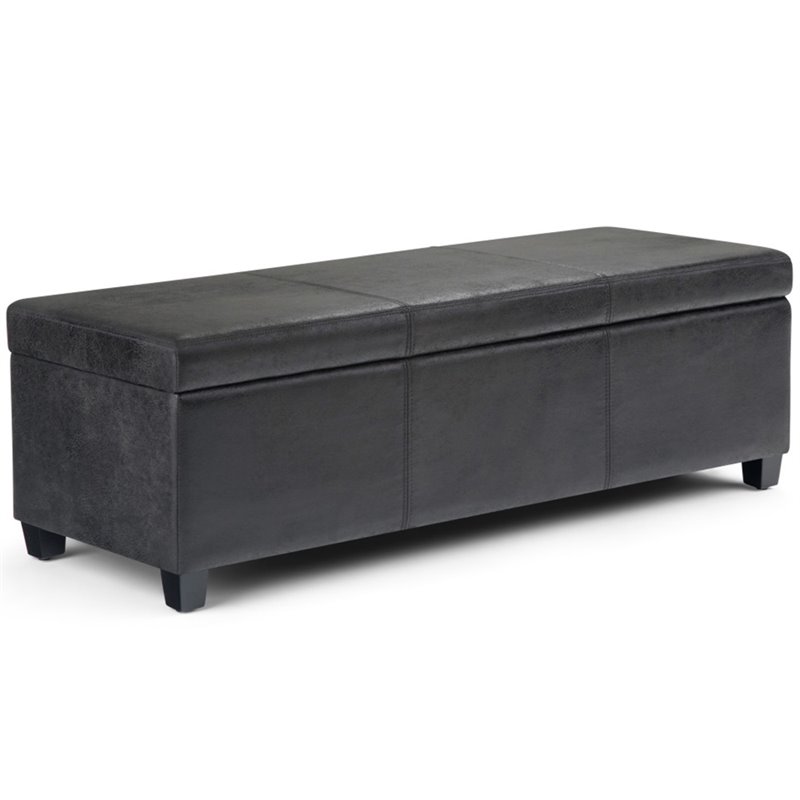 Pemberly Row Faux Leather Storage Ottoman Bench in Distressed Black